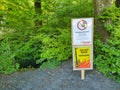 Limited use of the barbecue area due to the corona pandemic and sign with note Ã¢â¬ÅDon`t light a fire! Forest fire riskÃ¢â¬Â.